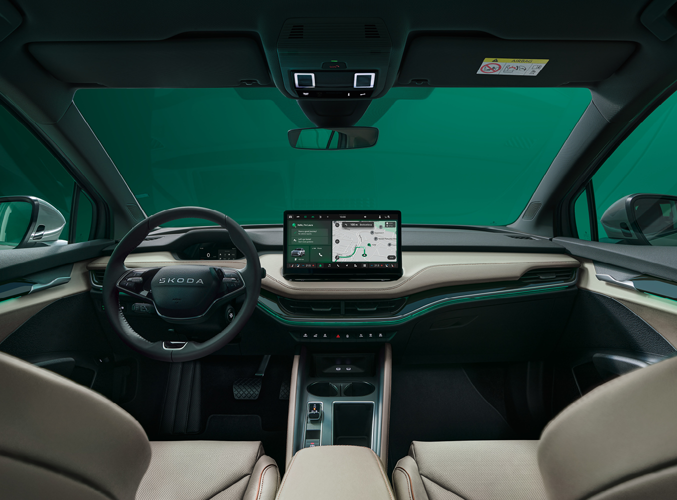 In dem Bild ist das Interieur des Skoda Elroq zu sehen
